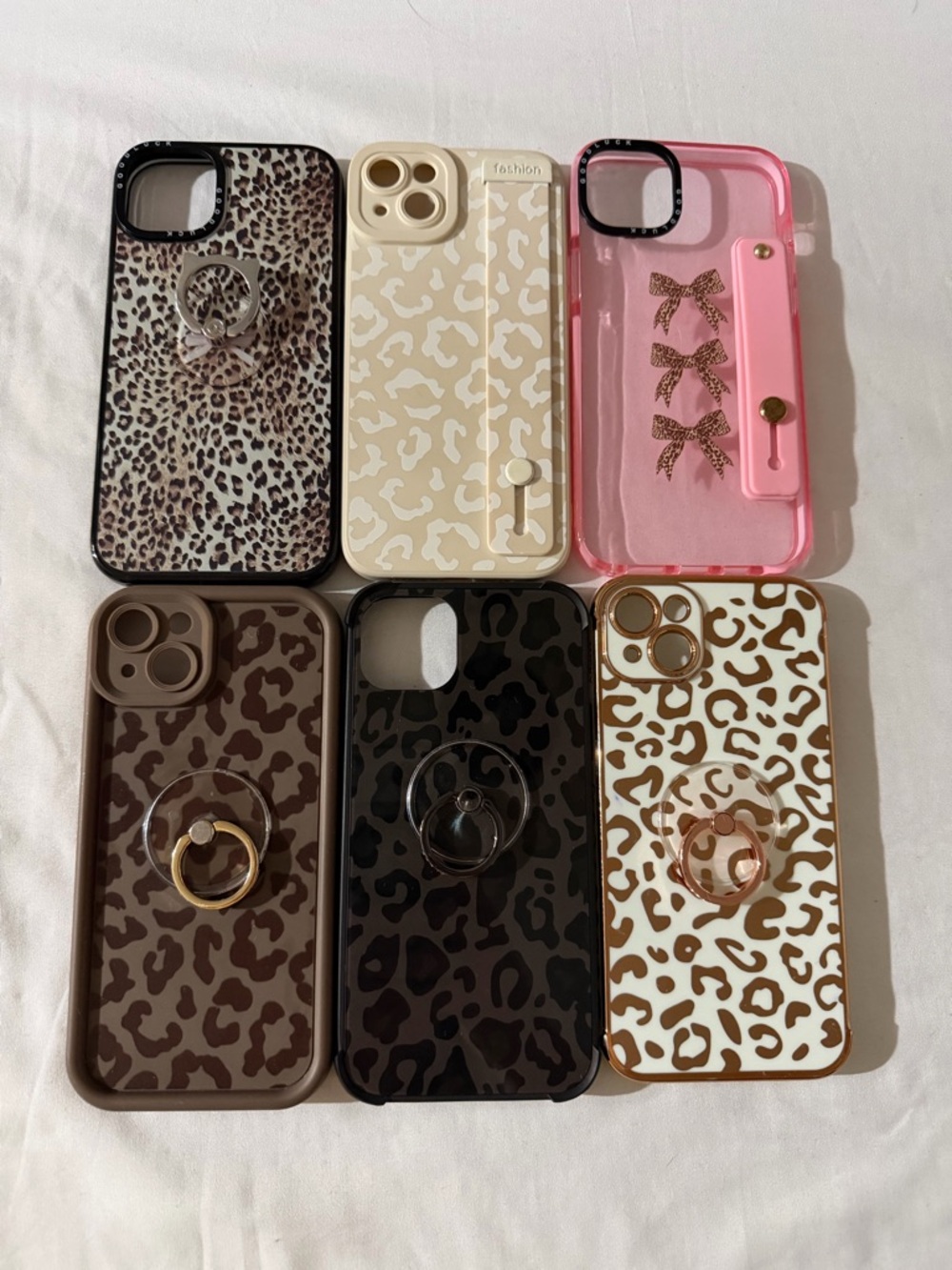 Fashion Leopard Print iPhone 14+/15+ Cases with Ring - Multiple Colors